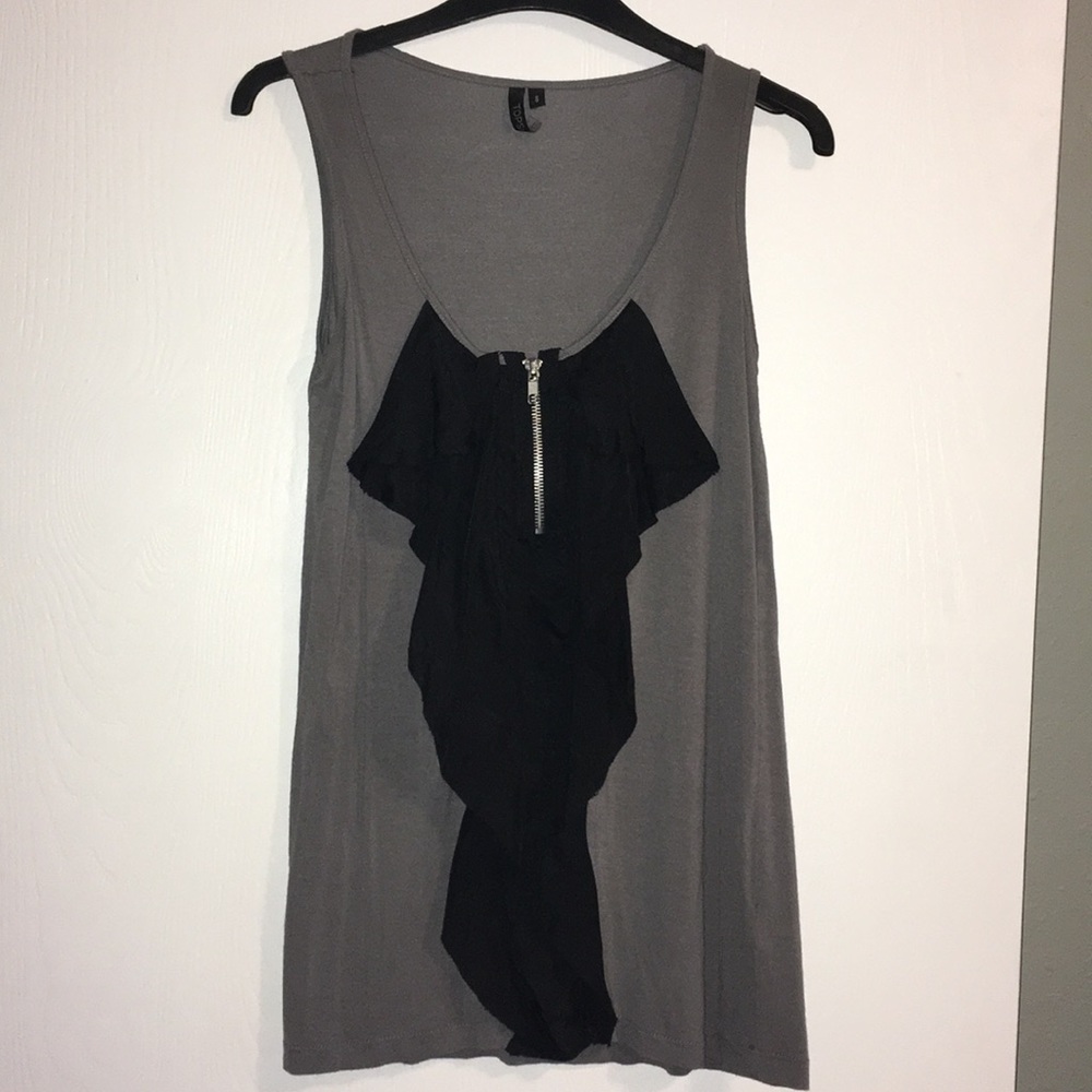 Topshop Ruffle Front Zippered Tank Top s/xs